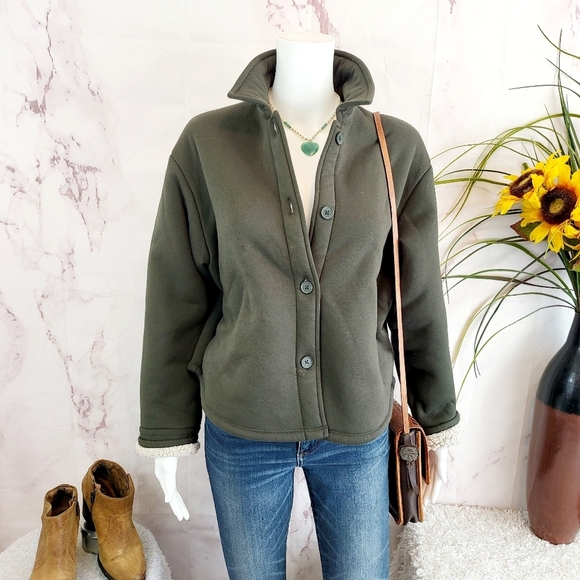 Gap fleece lined olive green cropped jacket - Picture 2 of 8
